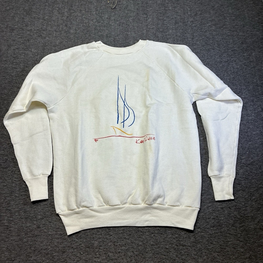 Vintage Key West Florida Sweatshirt Mens L Cream Crewneck Pullover Made In USA